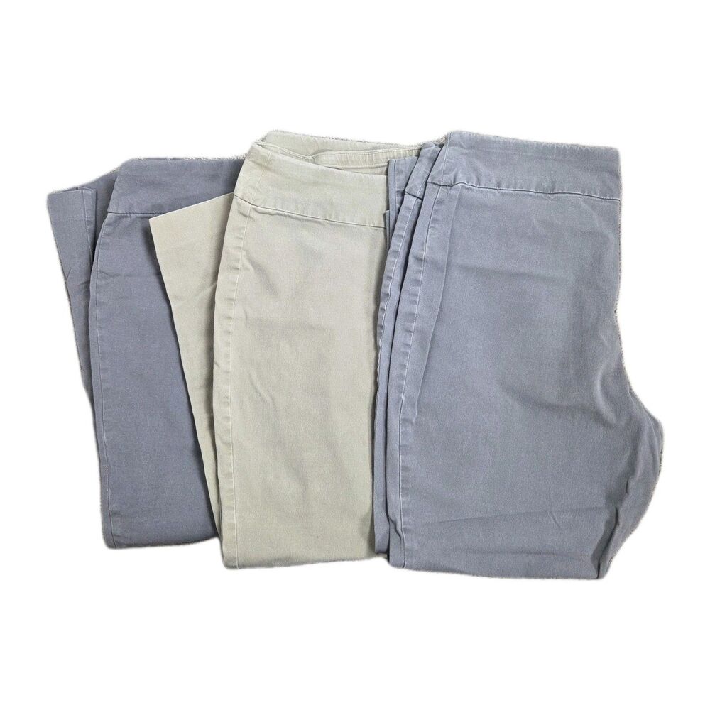 Crown & Ivy Ashley Women's Lot of 3 Gray Khaki Bi-Stretch Pull On Pants Size 16